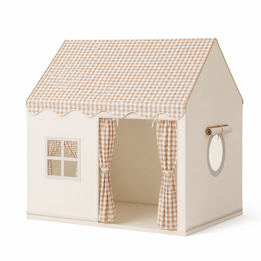 Kids Playhouse Tent with Three Windows, Khaki Plaid