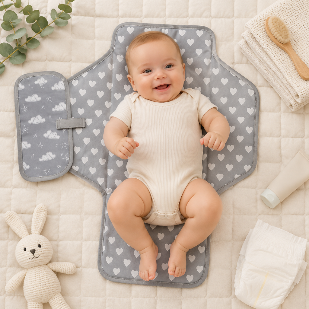 Portable Nappy Changing Mat with Built-in Pillow, Gray