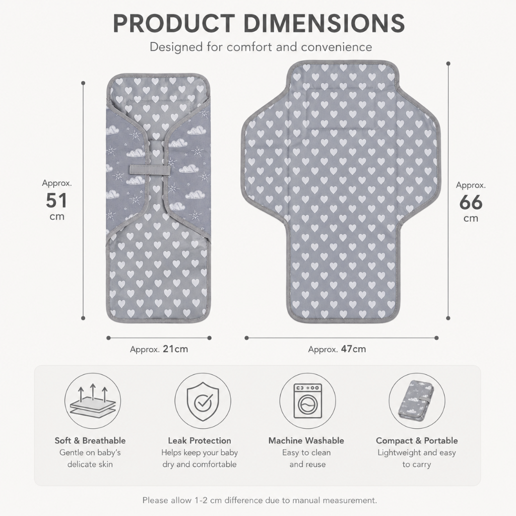 Portable Nappy Changing Mat with Built-in Pillow, Gray