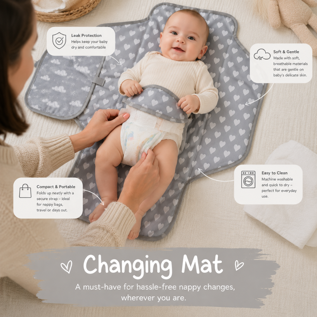 Portable Nappy Changing Mat with Built-in Pillow, Gray