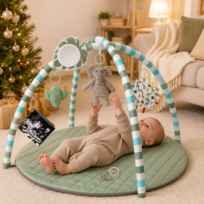 Round Baby Play Gym Mat with Activity Arches and Detachable Toys