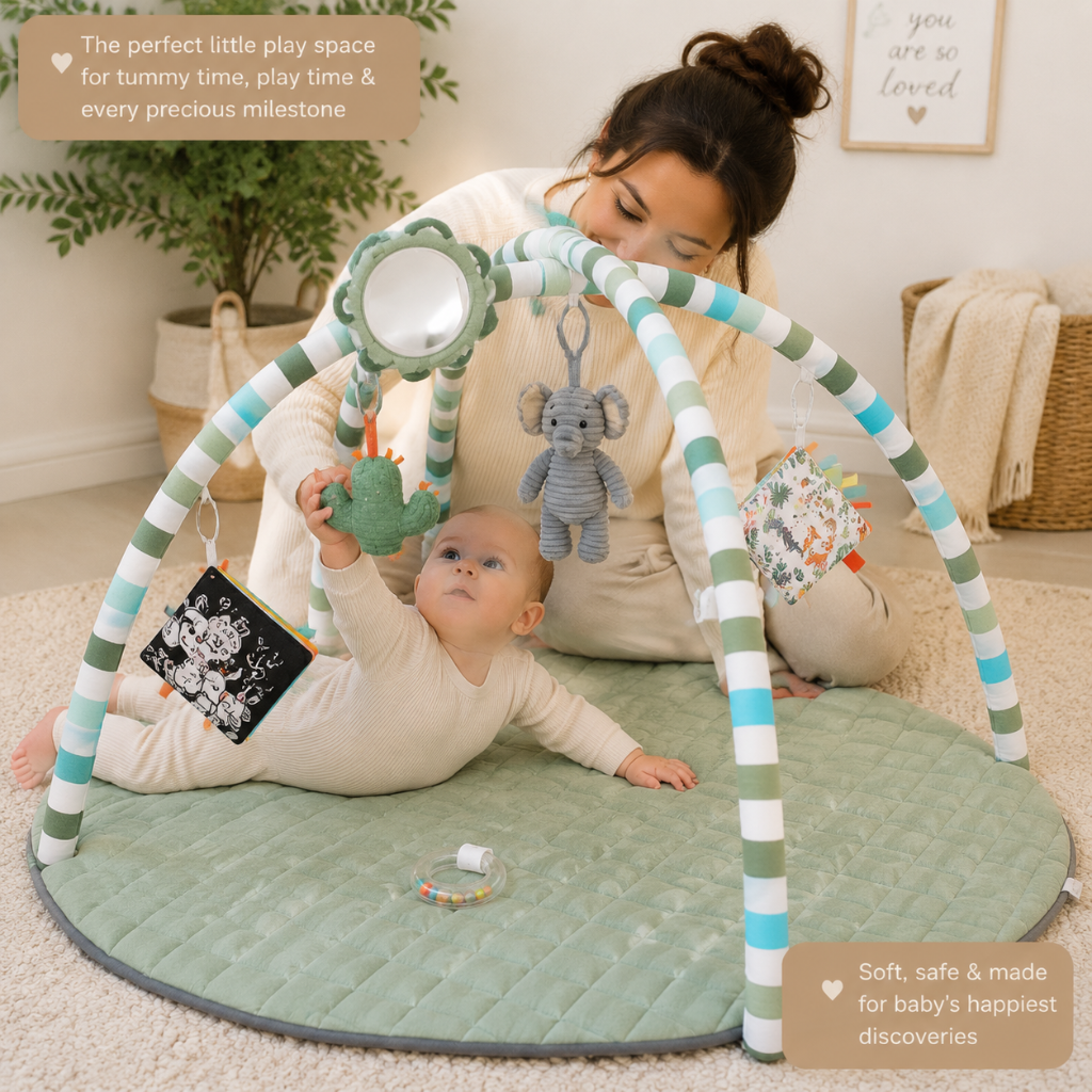 Round Baby Play Gym Mat with Activity Arches and Detachable Toys
