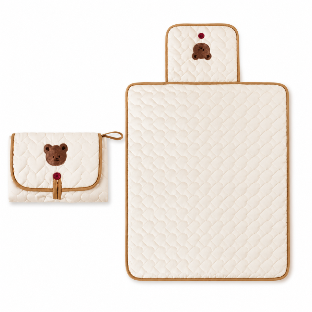 Foldable Baby Changing Mat Clutch with Storage Pockets, Bear Design
