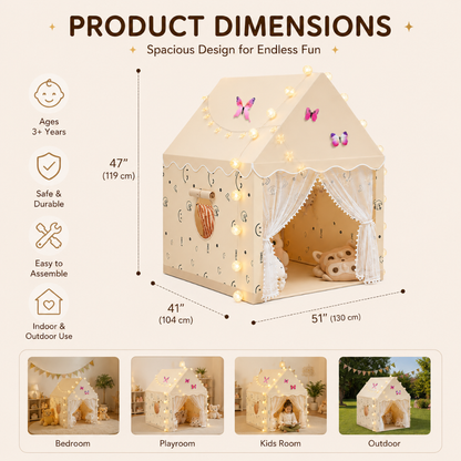 Princess Play Tent with USB Star Lights and Flags