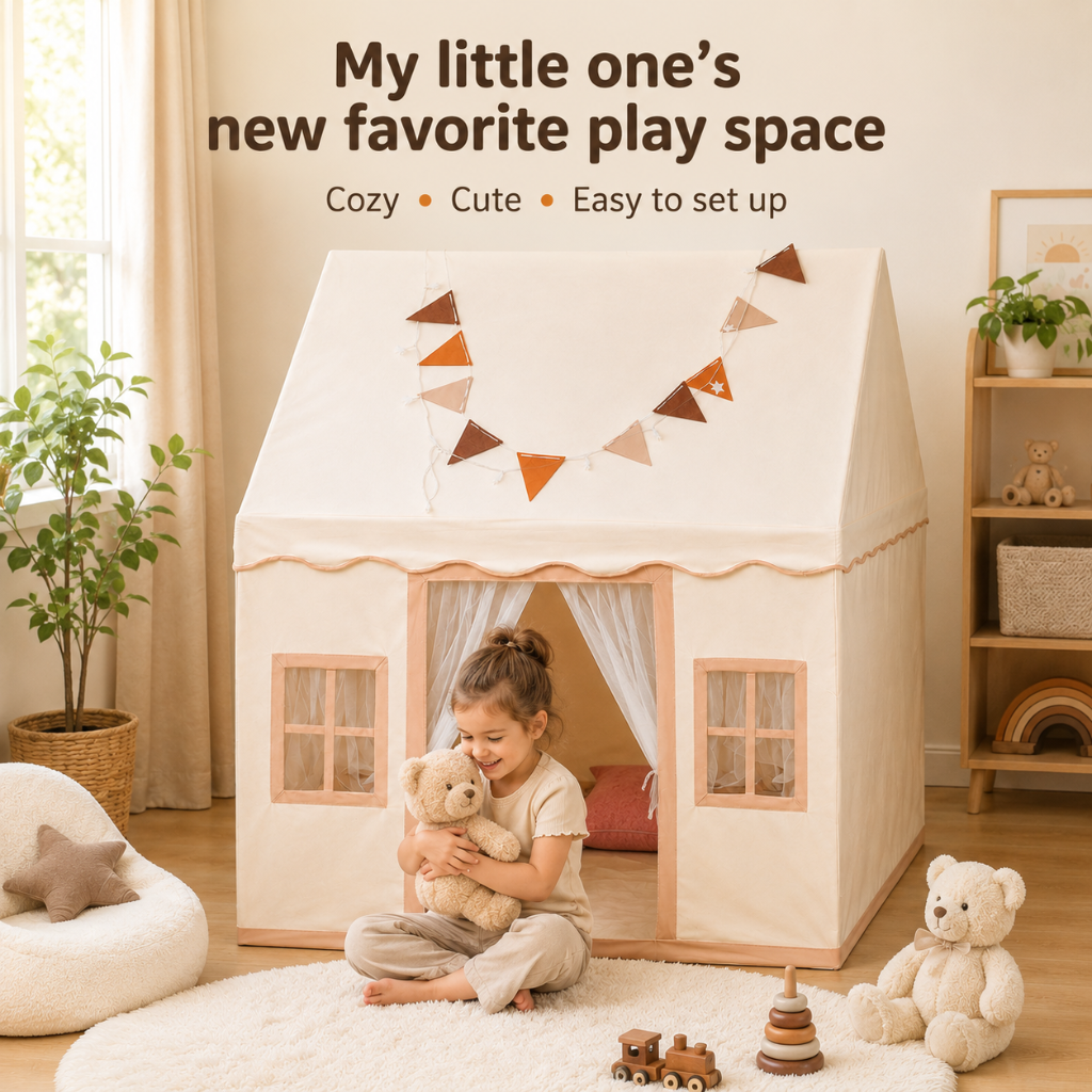 Kids Cotton Playhouse Tent with Plastic Support Poles