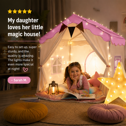 Kids Play Tent with Padded Mat and Lights