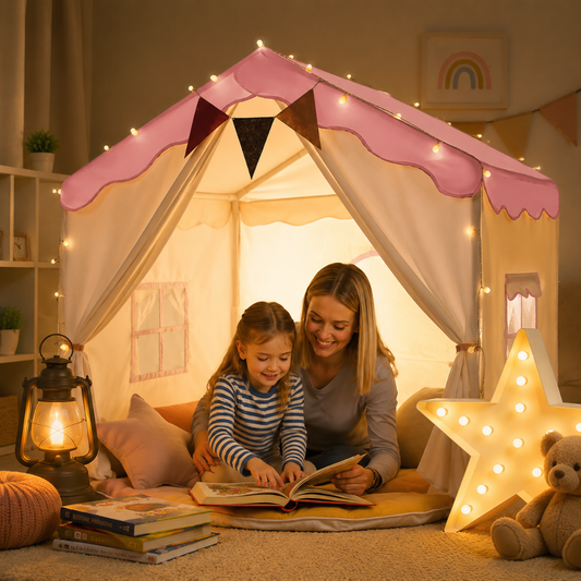Kids Play Tent with Padded Mat and Lights