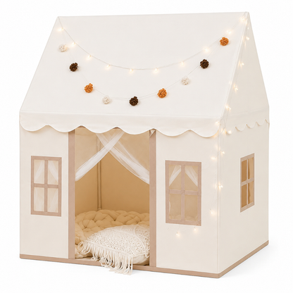 Kids Playhouse Tent with Padded Mat and Decorative Lights