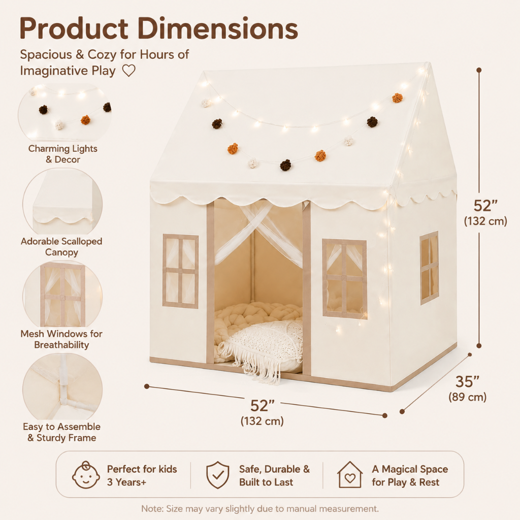 Kids Playhouse Tent with Padded Mat and Decorative Lights