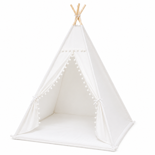 Kids Cotton Canvas Teepee Play Tent with Wooden Poles
