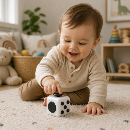 Fidget Activity Cube with Buttons, Switches and Spinning Dial, White