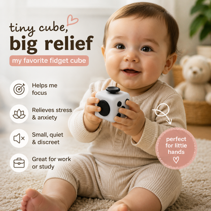 Fidget Activity Cube with Buttons, Switches and Spinning Dial, White