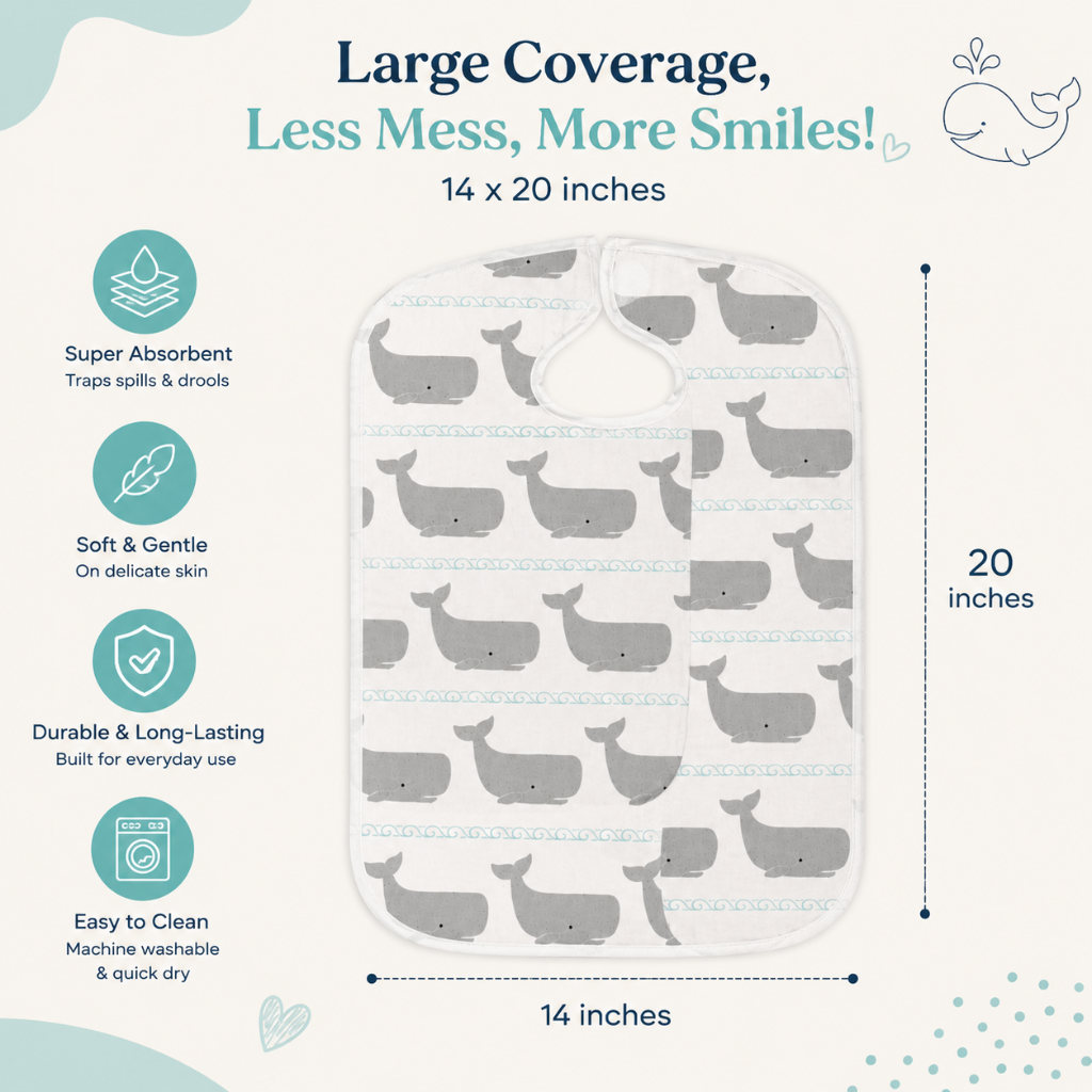 Flannel Cotton Burp Cloth Set of 4 with Whale Print