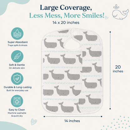 Flannel Cotton Burp Cloth Set of 4 with Whale Print