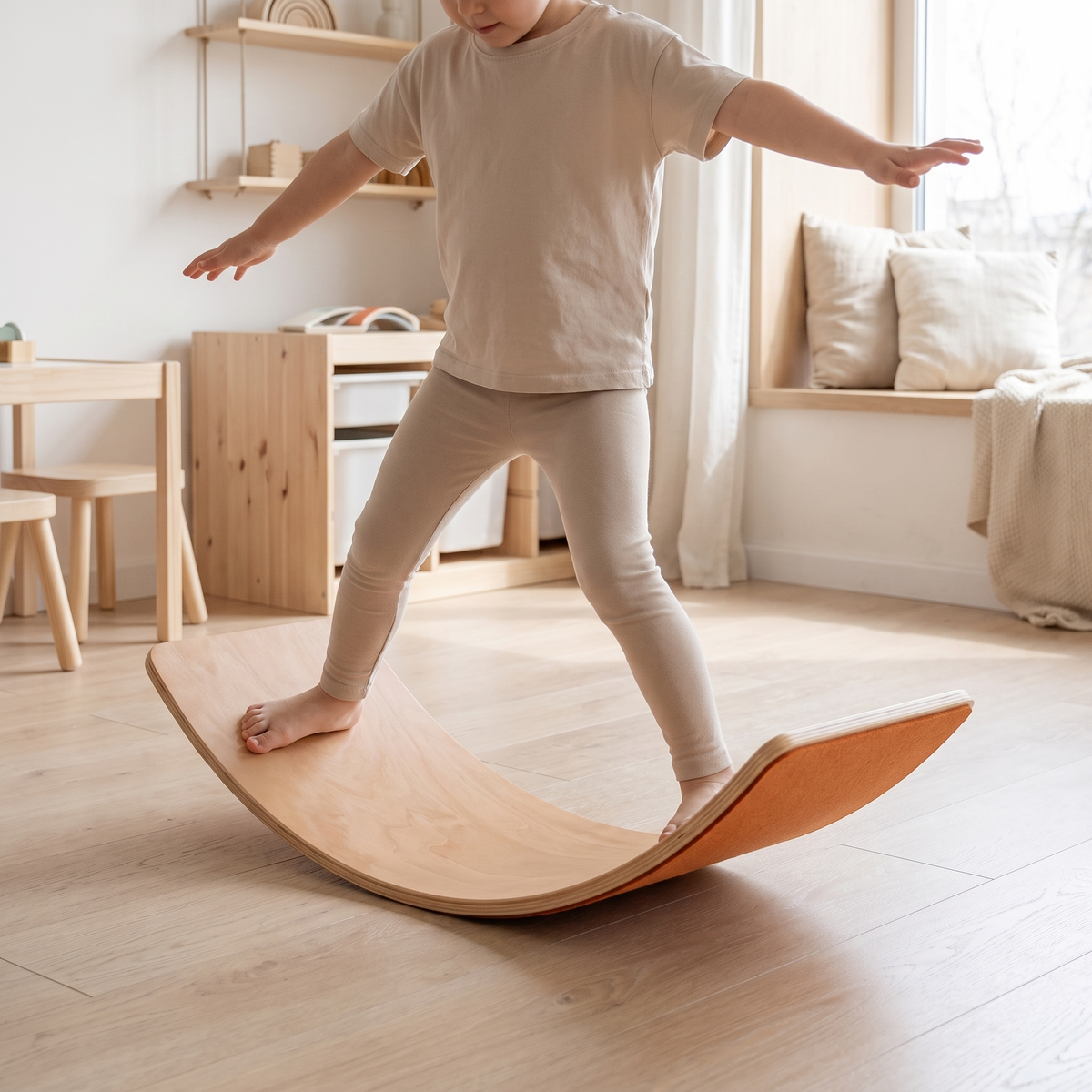 Wooden Balance Board with Felt Backing, Red Brick – 83 cm