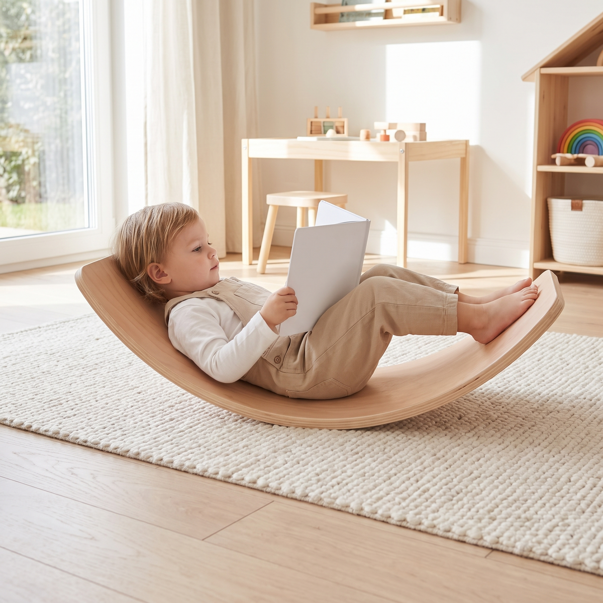 Wooden Balance Board in Natural Beech, Unvarnished – 83 cm