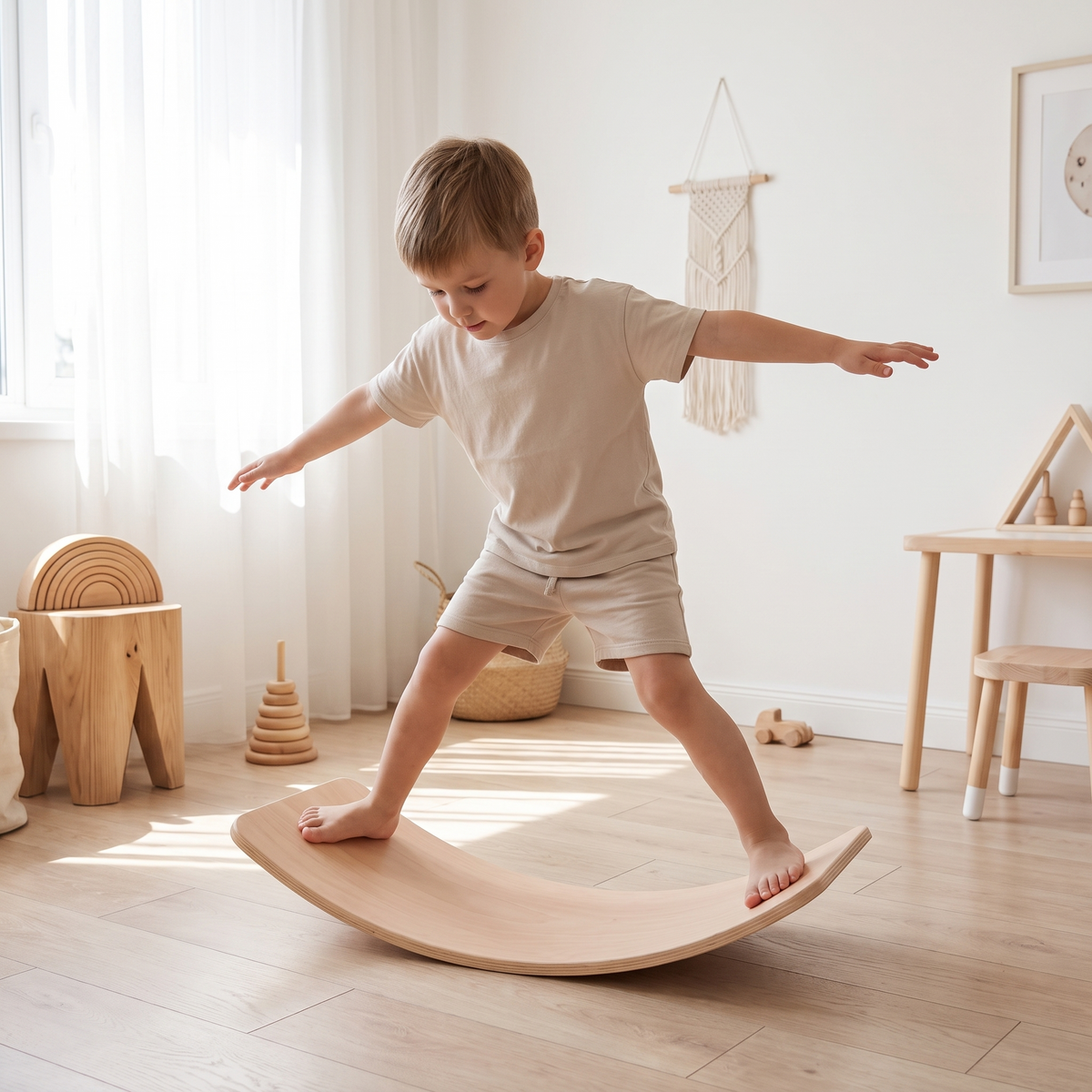 Wooden Balance Board in Natural Beech, Unvarnished – 83 cm