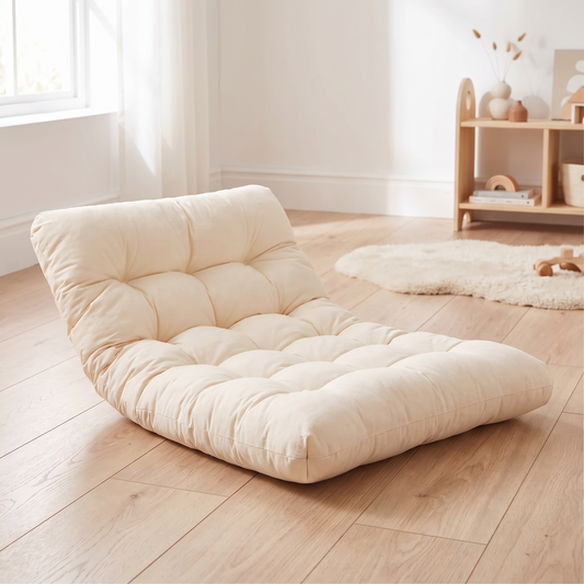 Thick Padded Play Cushion with Corner Ties – Cotton, Cream