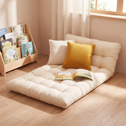 Thick Padded Play Cushion with Corner Ties – Cotton, Cream