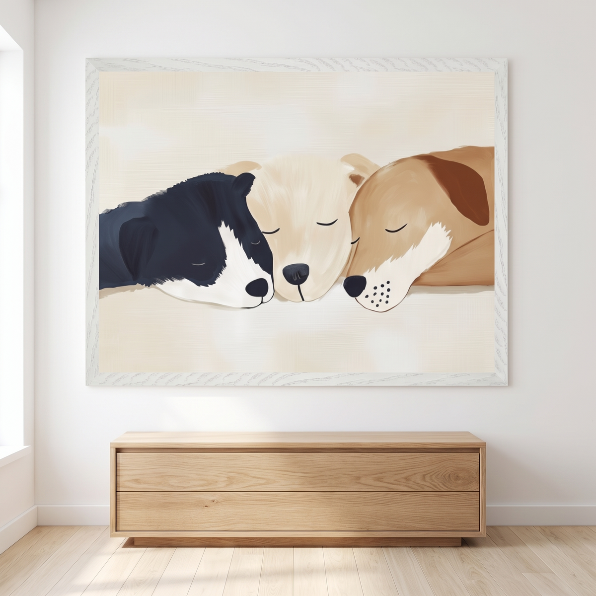 Sleeping Puppies Wall Art Print, Neutral Tones