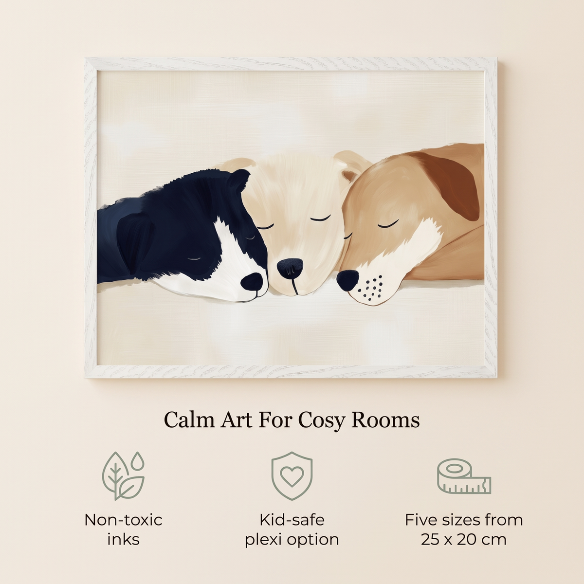 Sleeping Puppies Wall Art Print, Neutral Tones