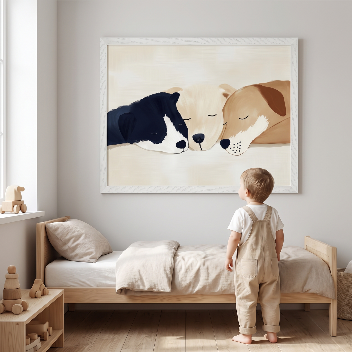 Sleeping Puppies Wall Art Print, Neutral Tones