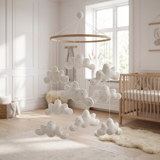 Wool Felt Nursery Mobile with Clouds, Off-White