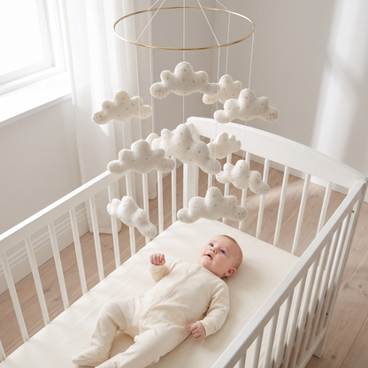 Wool Felt Nursery Mobile with Clouds, Off-White