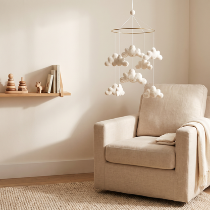Wool Felt Nursery Mobile with Clouds, Off-White