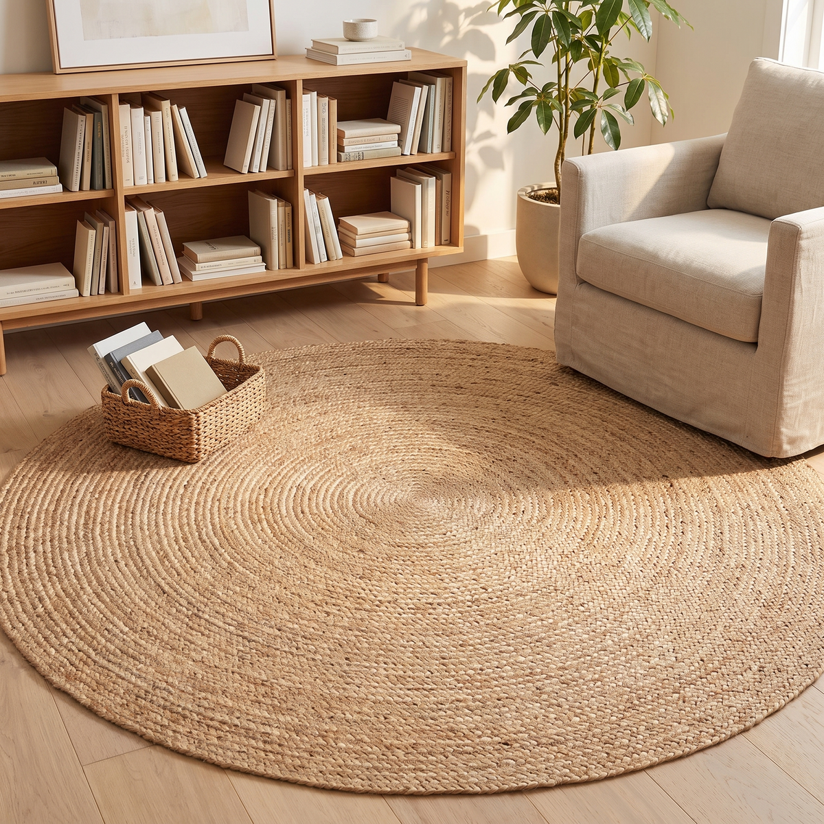 Round Braided Jute Rug, Natural – 120 cm