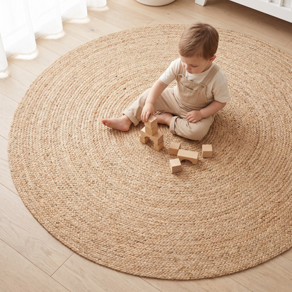 Round Braided Jute Rug, Natural – 120 cm