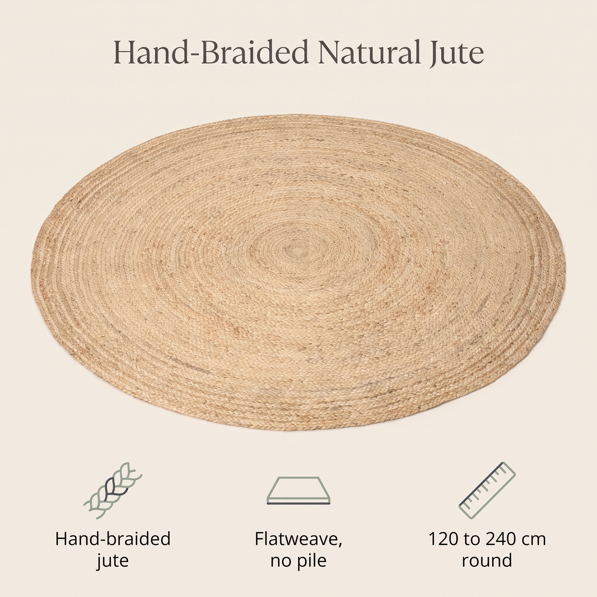 Round Braided Jute Rug, Natural – 120 cm