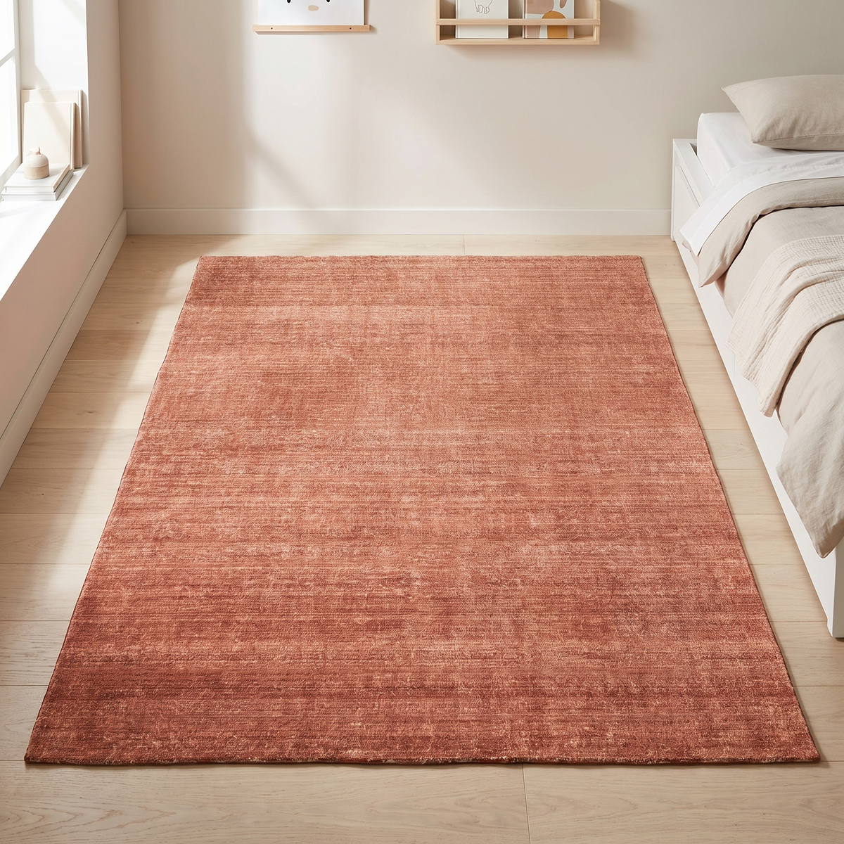 Washable Kids Rug with Built-In Underlay, Terracotta Orange – 180 x 120 cm