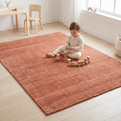 Washable Kids Rug with Built-In Underlay, Terracotta Orange – 180 x 120 cm