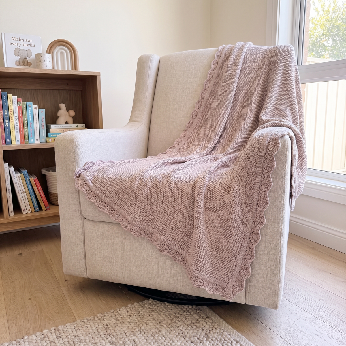Knitted Baby Blanket in 100% Cotton, Dusty Lilac