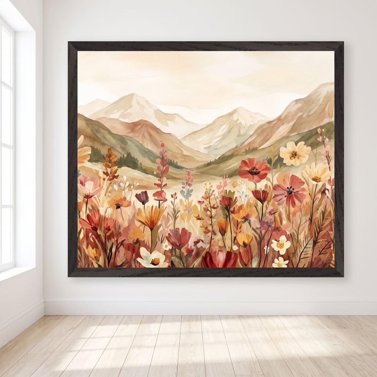 Mountain Meadow Wildflower Wall Art Print, Warm Earth Tones