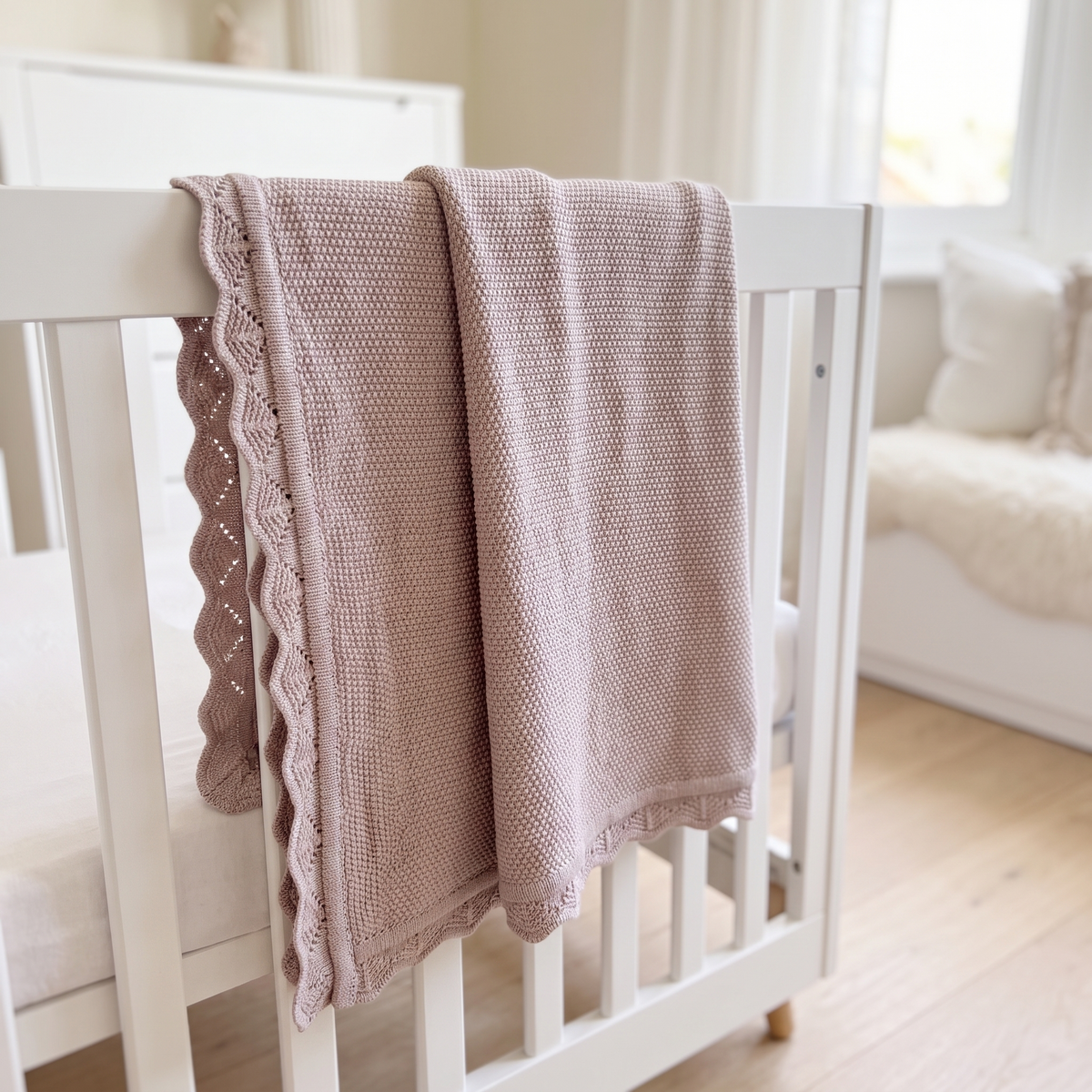 Knitted Baby Blanket in 100% Cotton, Dusty Lilac