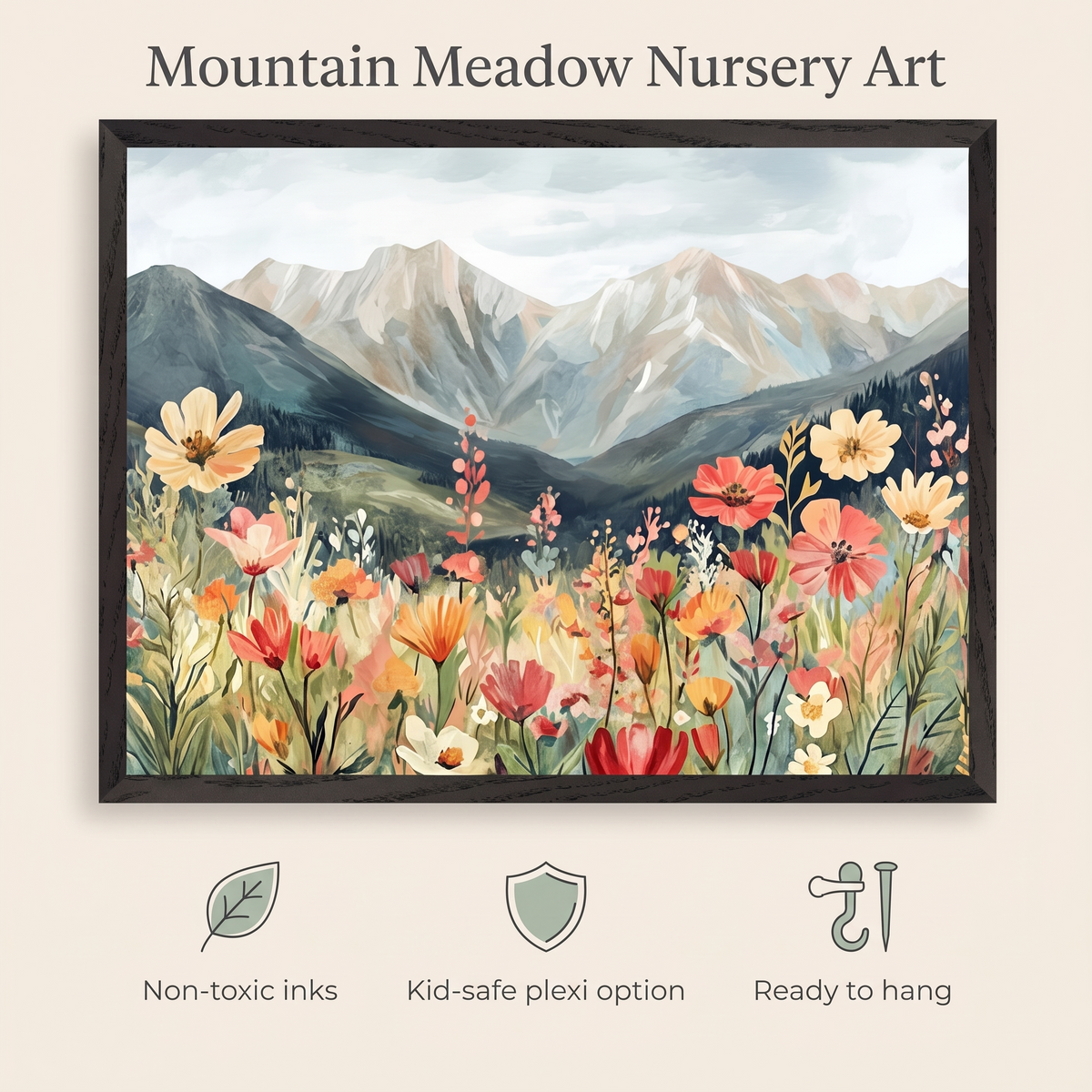 Mountain Meadow Wildflower Wall Art Print, Warm Earth Tones