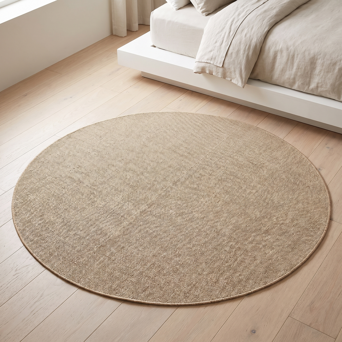 Round Woven Indoor Outdoor Rug, Natural Beige – 160 cm