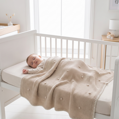 Bobble-Knit Baby Blanket in 100% Cotton, Natural Cream