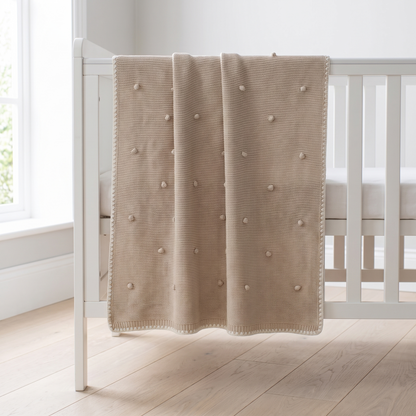 Bobble-Knit Baby Blanket in 100% Cotton, Natural Cream