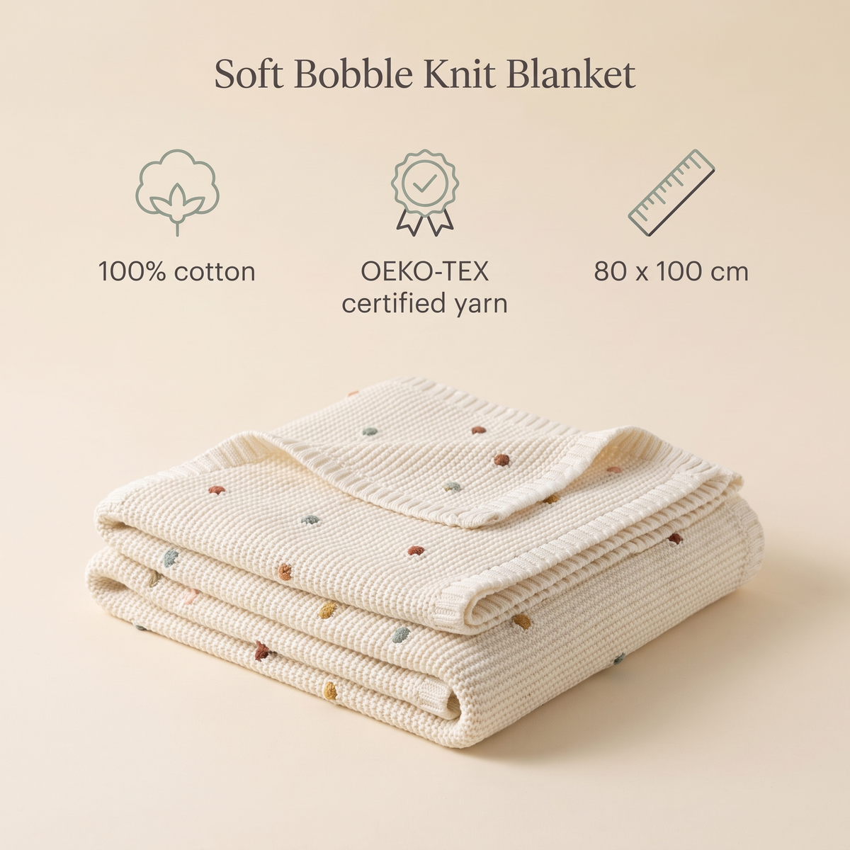 Bobble-Knit Baby Blanket in 100% Cotton, Multi-Color