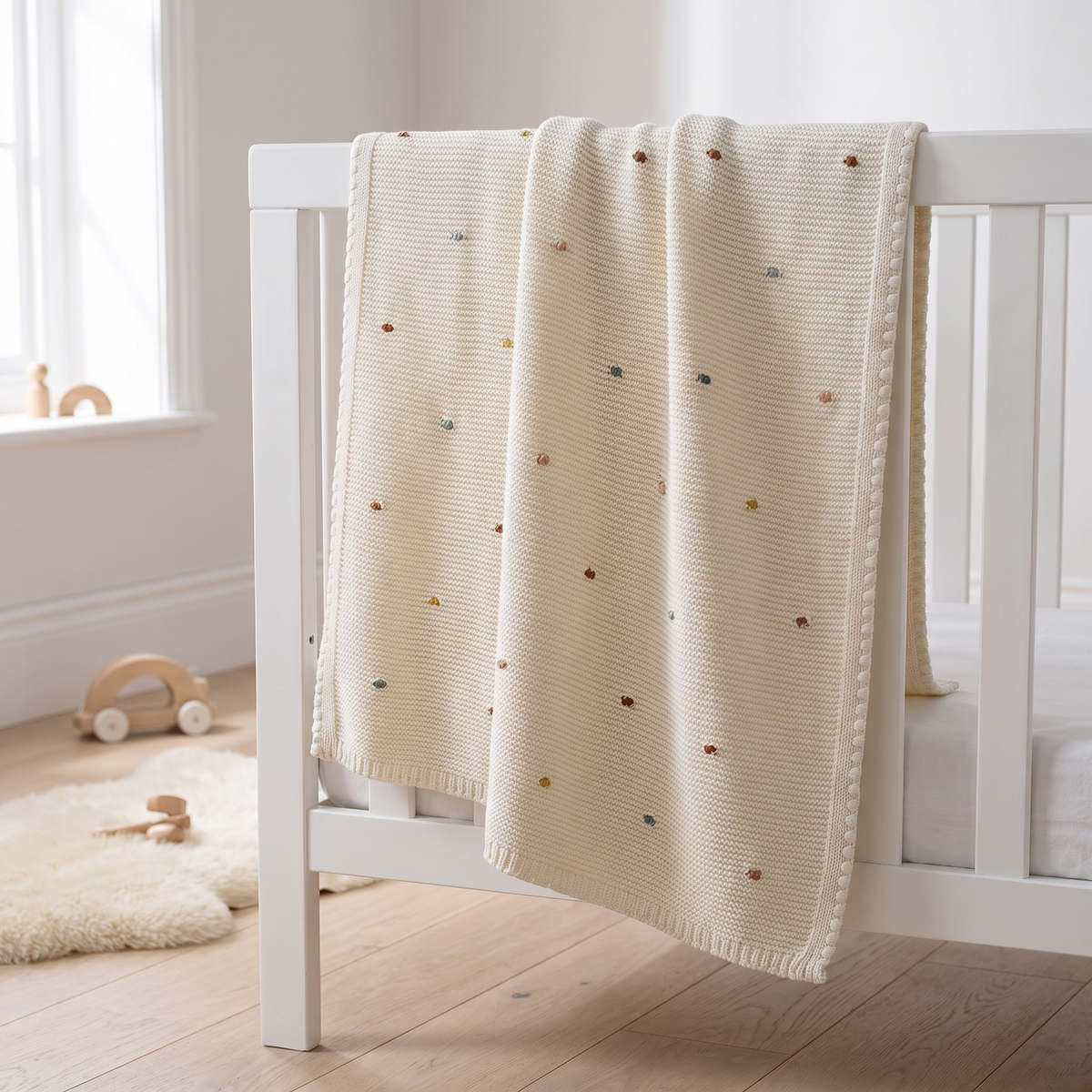 Bobble-Knit Baby Blanket in 100% Cotton, Multi-Color