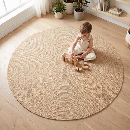 Round Braided Flatweave Rug for Indoors and Outdoors, Beige – 150 cm