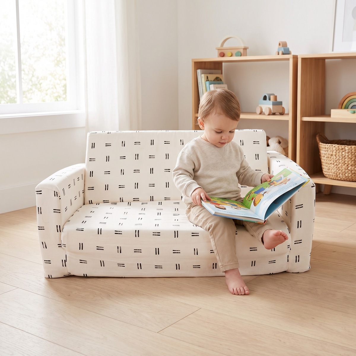 Kids Play Couch with Removable Cotton Cover, Mudcloth Print