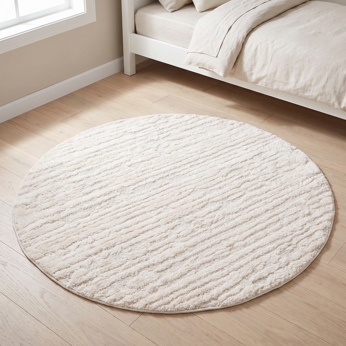 Round High-Low Pile Kids Rug, Ivory Cream – 120 cm