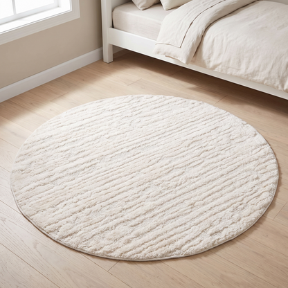 Round High-Low Pile Kids Rug, Ivory Cream – 120 cm