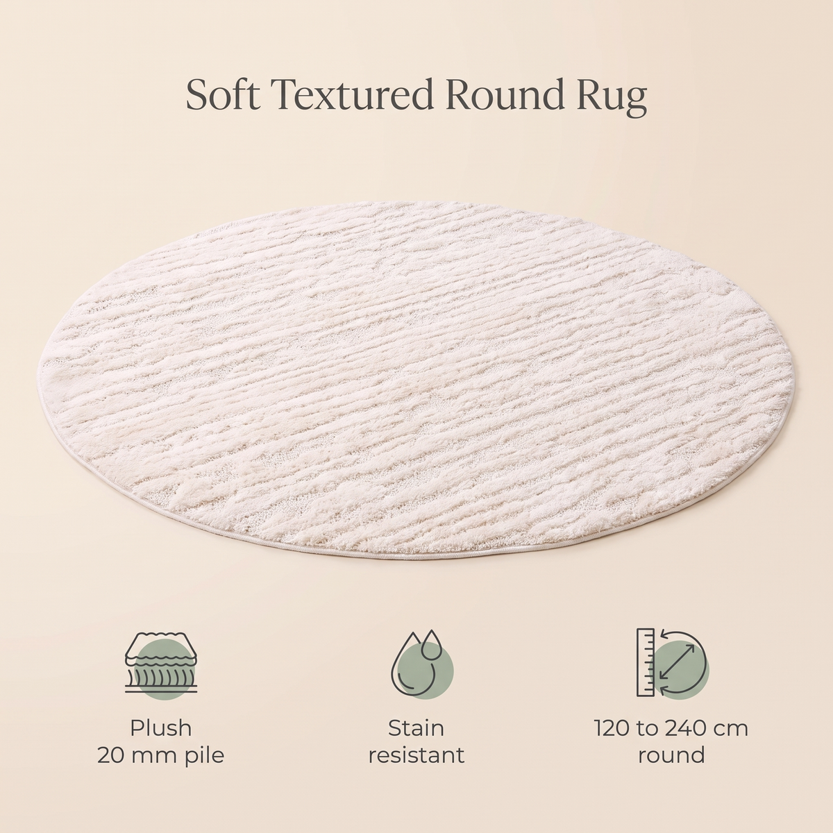 Round High-Low Pile Kids Rug, Ivory Cream – 120 cm