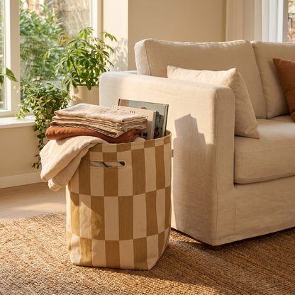 Large Cotton Toy Storage Basket, Mustard and Sand Tiles