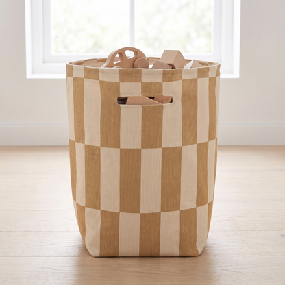 Large Cotton Toy Storage Basket, Mustard and Sand Tiles